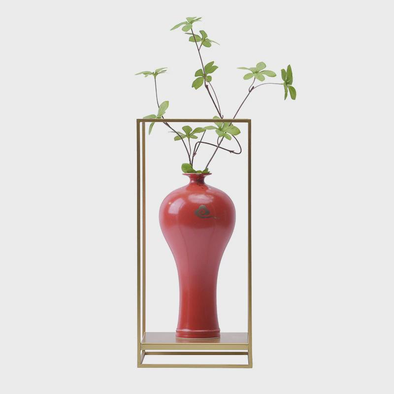 新中式陶瓷花瓶客厅餐桌古风红色花器禅意插花梅花玄关摆件小花瓶