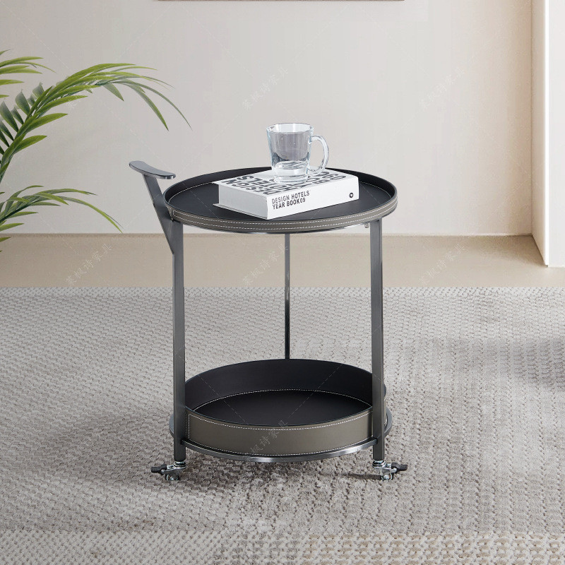 皮马鞍轻奢边几移动沙发茶几角几客厅家用带轮置物架不锈钢小推车