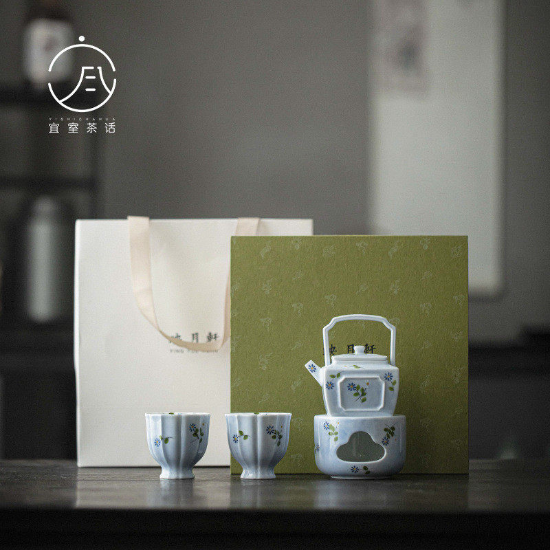 宜室茶话 槐序手绘小雏菊温茶套组 功夫茶具一壶二杯陶瓷茶具套装图片