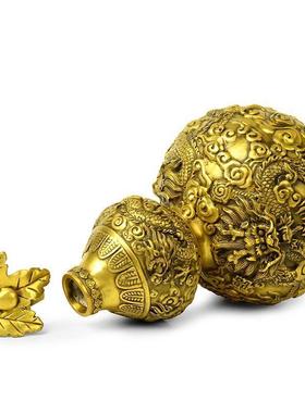 黄铜龙纹葫芦摆件大号开口宝葫芦书房家居黄铜客厅工艺品