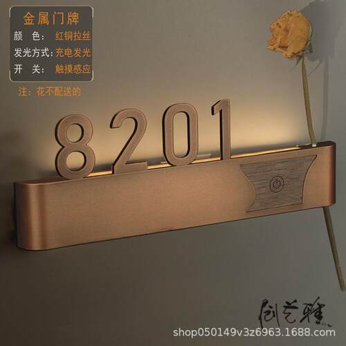 发光酒店宾馆包厢号码牌接电充电高级感入户门牌带灯门包间标识牌