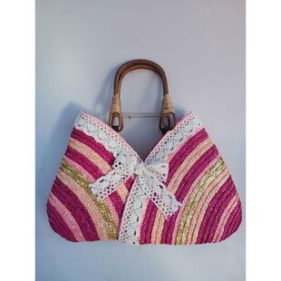 蕾丝蝴蝶结包新款草编包沙滩包