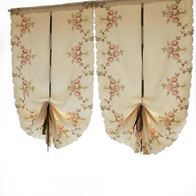 85N嫣然美式欧式刺绣升降气球提拉帘扇形罗马窗帘飘窗阳台窗纱