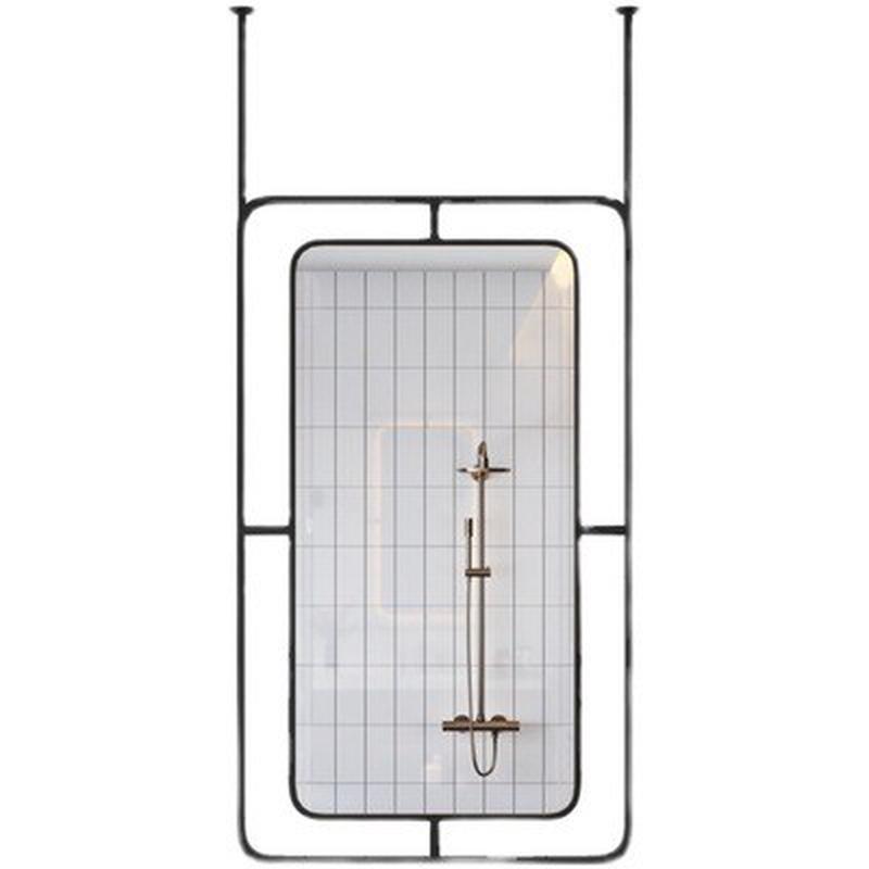 北欧长方形浴室镜民宿卫生间铁艺镂空浴室镜家用悬挂式发光智能镜