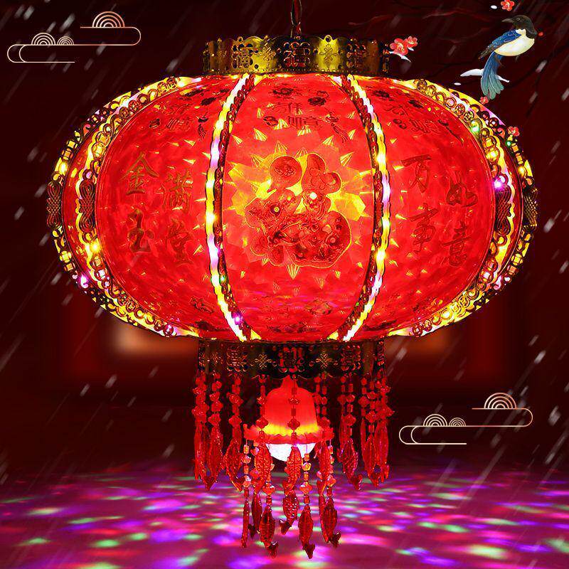 阳台2025旋转灯笼大门口一对新款春节七彩福字走马灯新年结婚乔迁