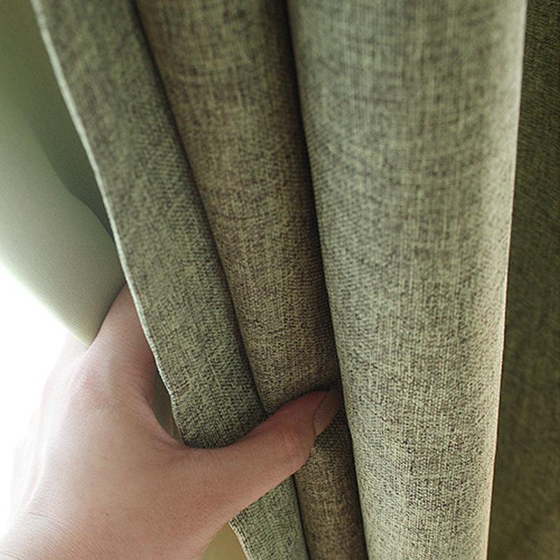 高仿纯色军绿色遮光麻酒店工程现代简约窗帘客厅卧室书房素色窗帘