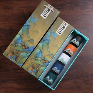 小茶盏 细陶功夫茶杯手工绘画万里江山品茗杯家用主人杯罗汉杯中式