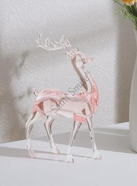 麋鹿亚克力一鹿有你客厅桌面透明摆件圣诞麋鹿轻奢简约亚克力摆件