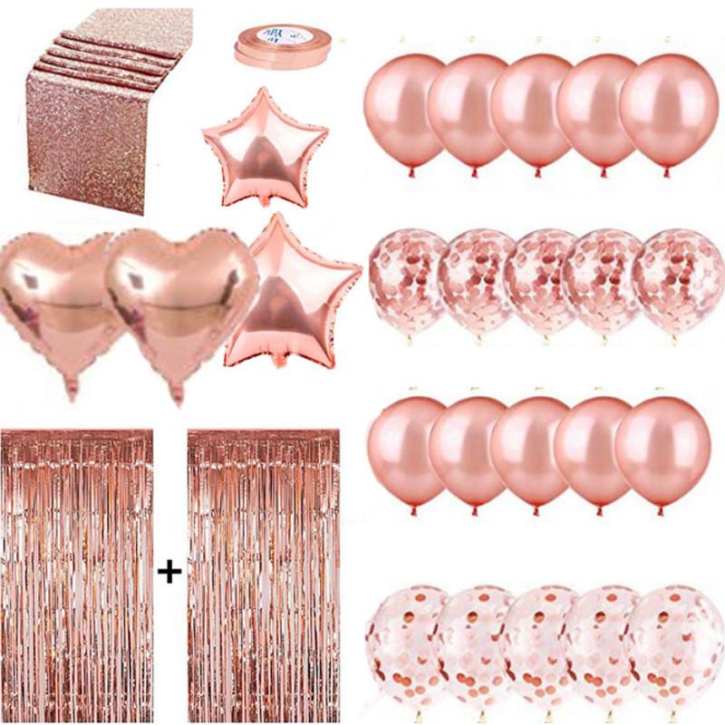 12寸玫瑰金纸屑气球组合套装亮片桌旗生日派对婚礼活动装饰用品