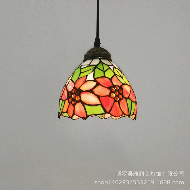 复古地中海创意宝华蒂凡尼吊灯田园餐厅吧台走廊过道三头彩色玻璃