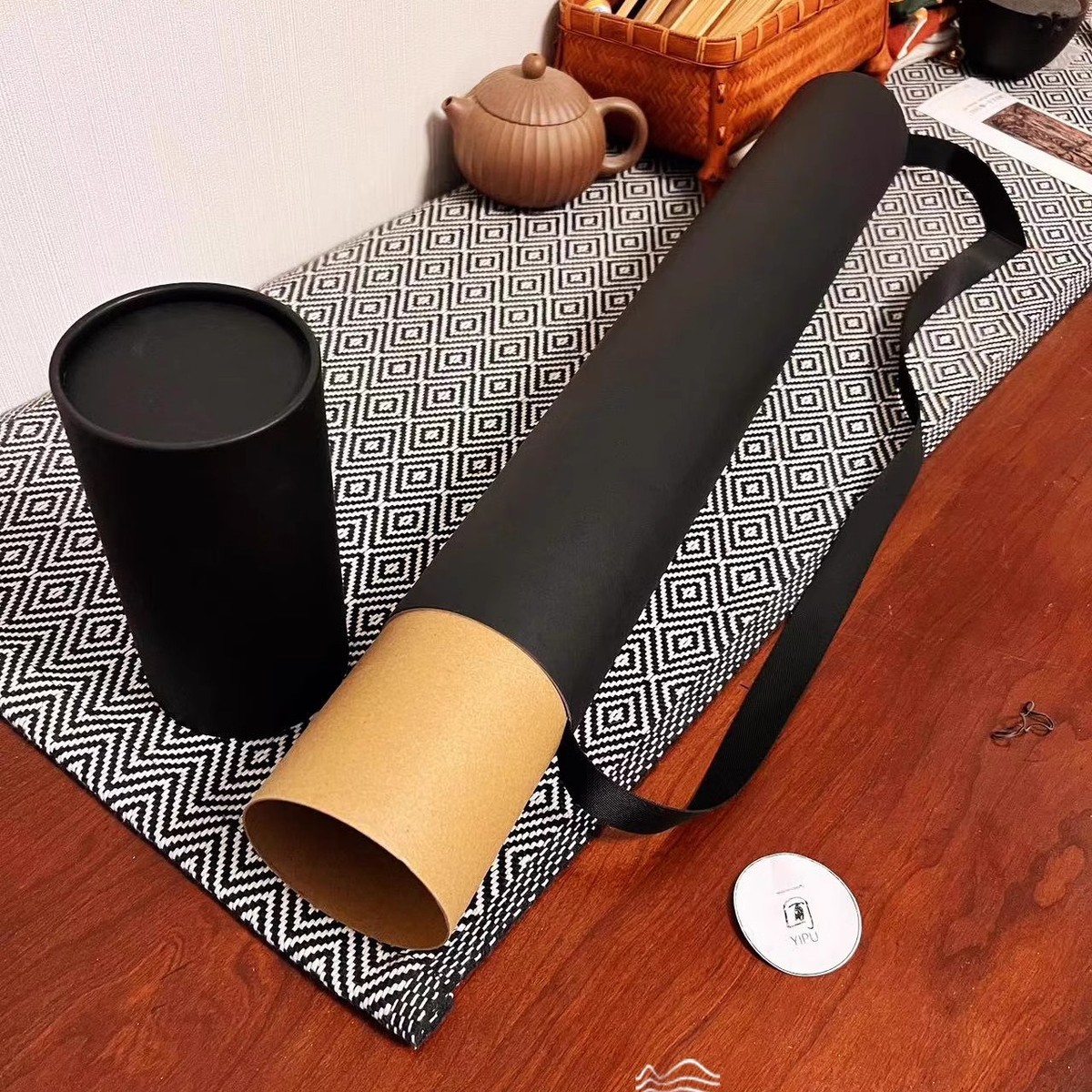 一圃全黑色字画收纳画筒盖筒锦盒书画收藏（限量版特制艺术)