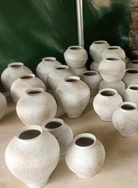 酒店手工民宿复古侘寂禅意白色陶瓷花瓶摆件干花插花粗陶白色陶罐