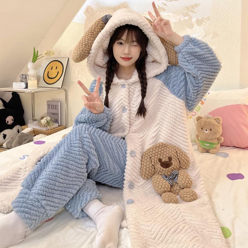 2025新款珊瑚绒睡衣女加绒加厚冬天女士睡袍浴袍秋冬季家居服新款