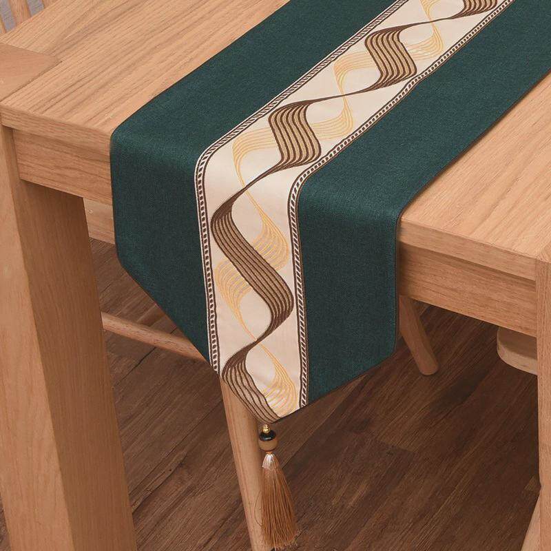 新中式桌旗禅意茶几布北欧美式棉麻电视柜盖布餐桌垫双面床尾巾