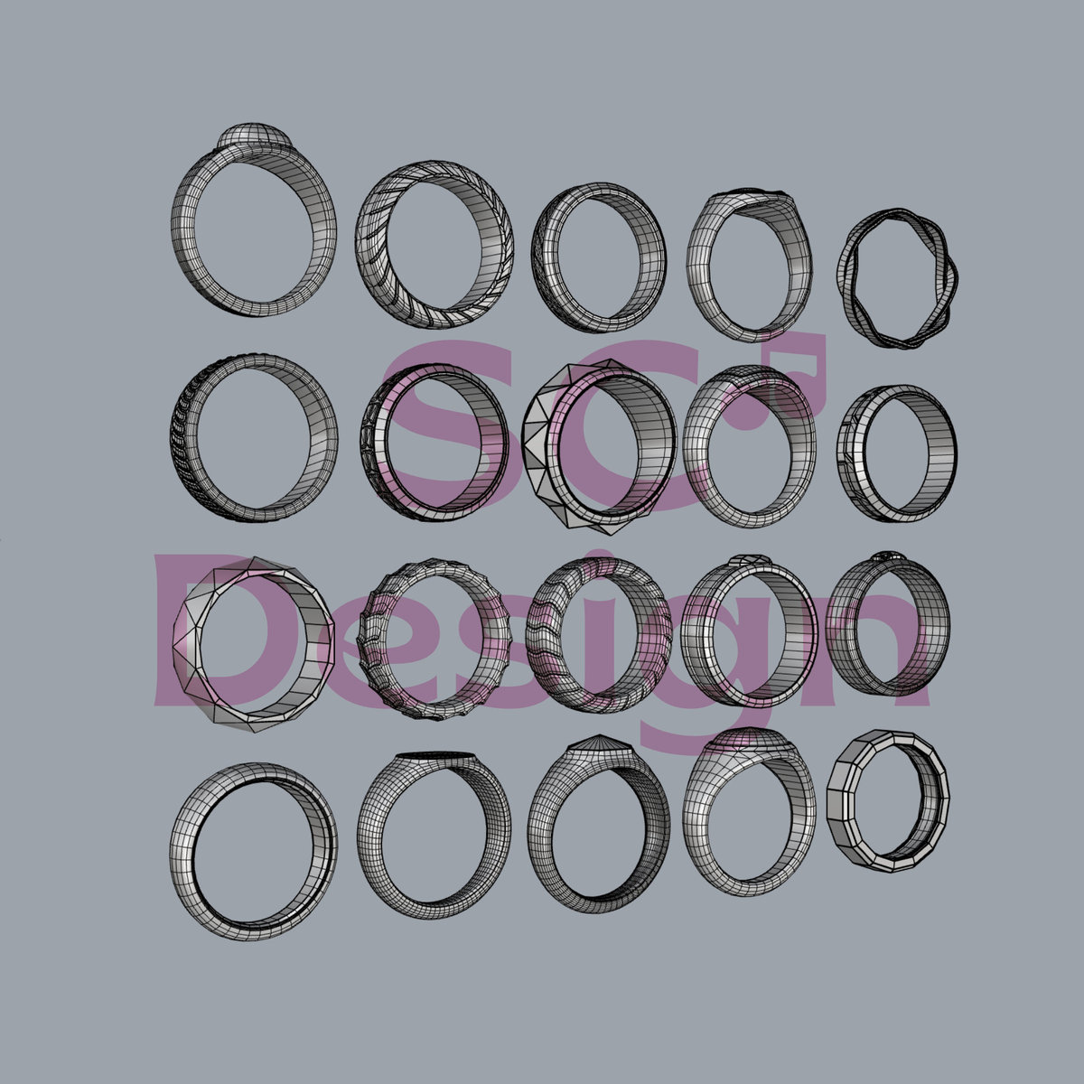 20枚基础戒指ring建模模型素材rhino/C4D/zbrush/nomad/OBJ/犀牛