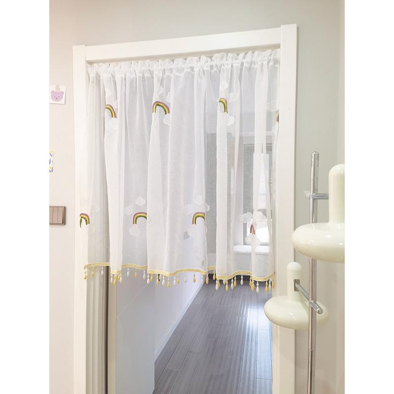 热销bx62地中海门帘半遮光纱帘小半帘遮挡头装饰免打孔短帘小窗帘