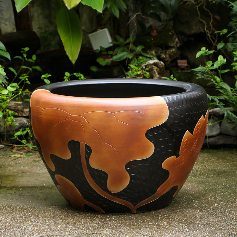 景德镇陶瓷金鱼缸阳台办公室客厅摆件荷花缸乌龟缸庭院大缸养鱼盆