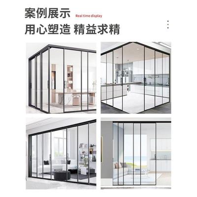 新款极简玻璃门厨房阳台卫生间吊轨推拉门三联动移门别墅客厅隔断