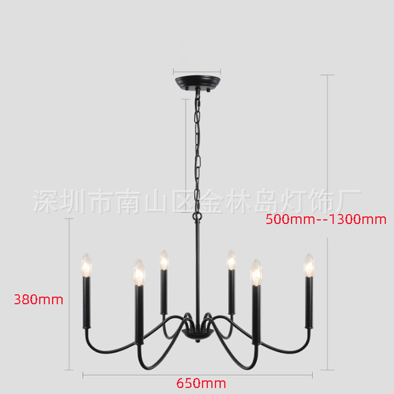 枝形吊灯复古工业风铁艺6头简约餐厅吧台客厅蜡烛美式法式吊灯