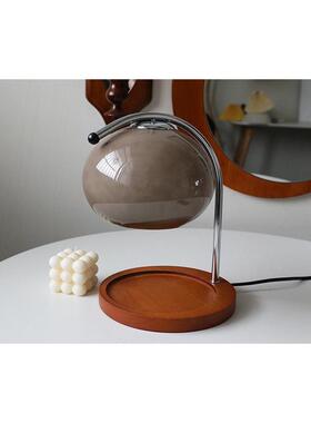 复古实木烟灰色玻璃收纳盘台灯灯灯卧室床头氛围融蜡台香薰蜡烛