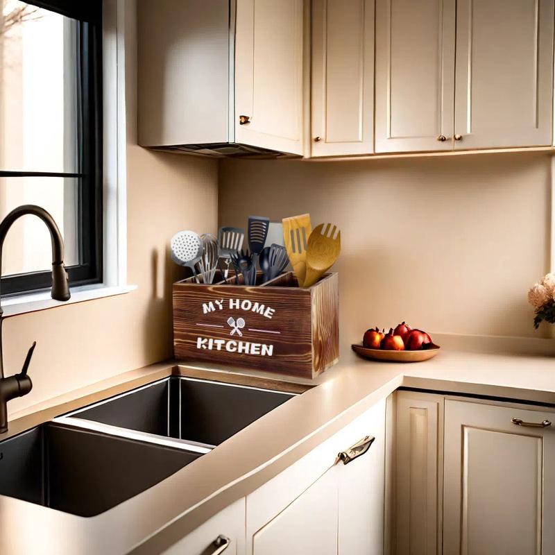 木质厨房桌面收纳盒收纳分格厨具整理盒刀叉勺子分类收纳筐置物盒