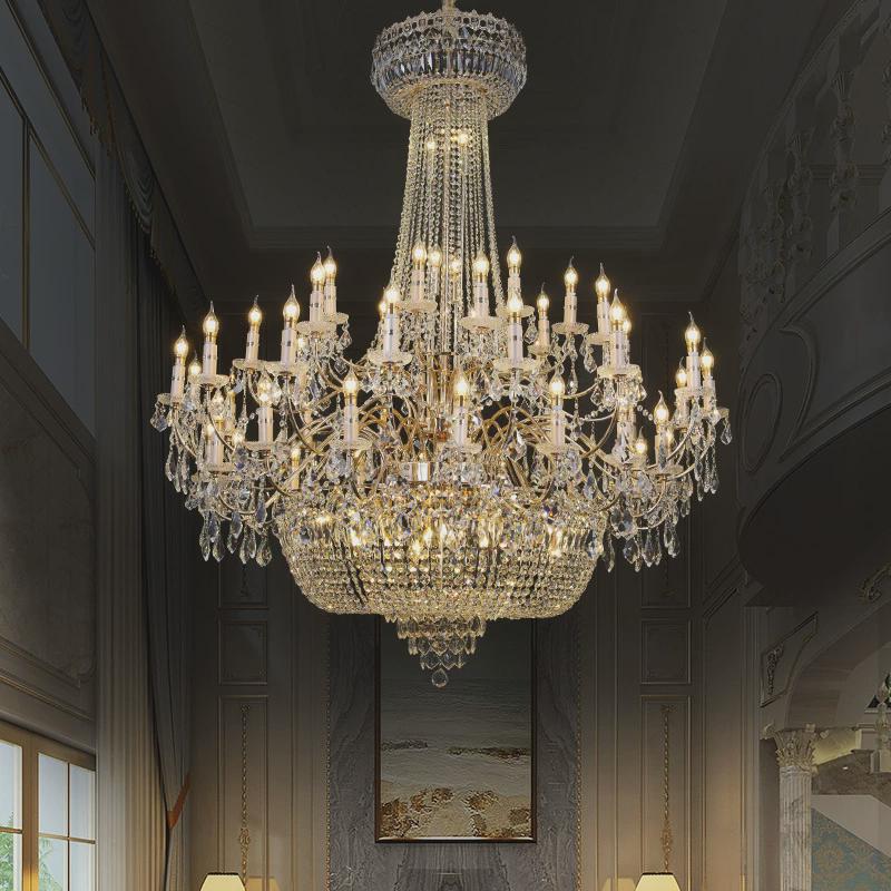 欧式水晶吊灯别墅客厅金色大吊灯奢华酒店宴会厅装饰铁艺水晶灯具