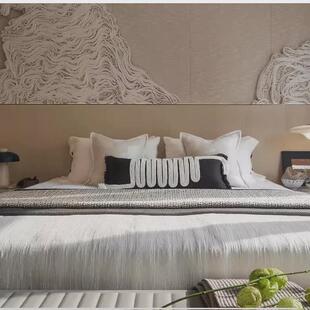 侘寂展厅古风多件套床品摆场高端样板间风中灰黑色床上用品9件套