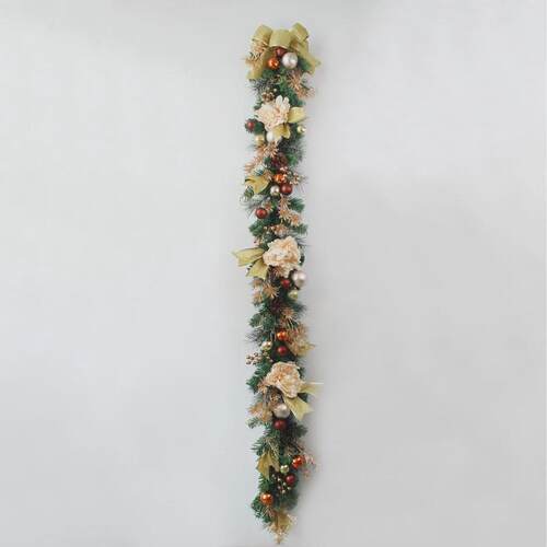 圣诞节彩球1.8m圣诞节藤条金色花装饰品pvc松针藤条松果圣诞藤条