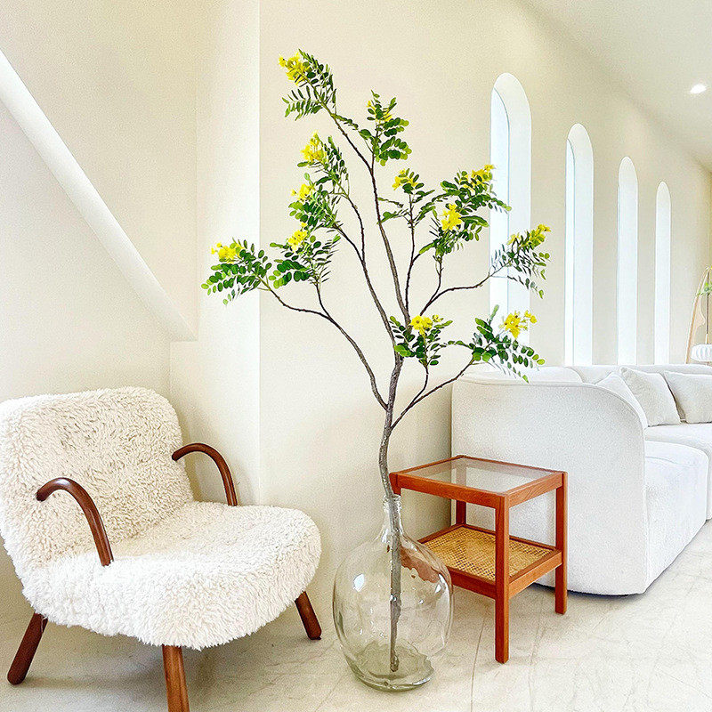 楼夏客厅仿真绿植黄槐花假花落地植物家卧室ins风小清新花卉摆件
