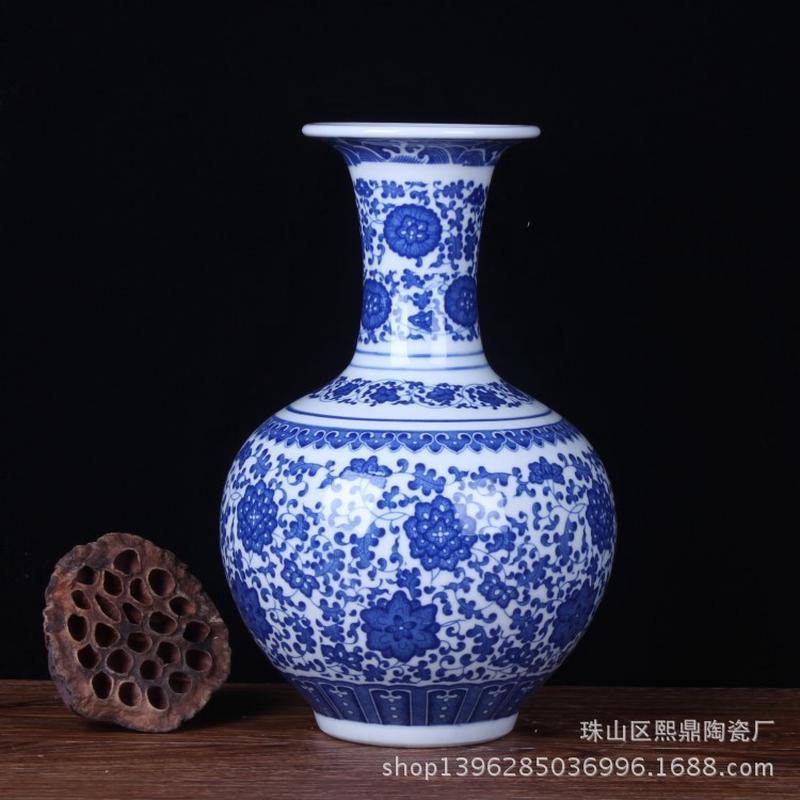 景德镇陶瓷仿古青花瓷花瓶客厅装饰现代中式摆件家居花插工艺品