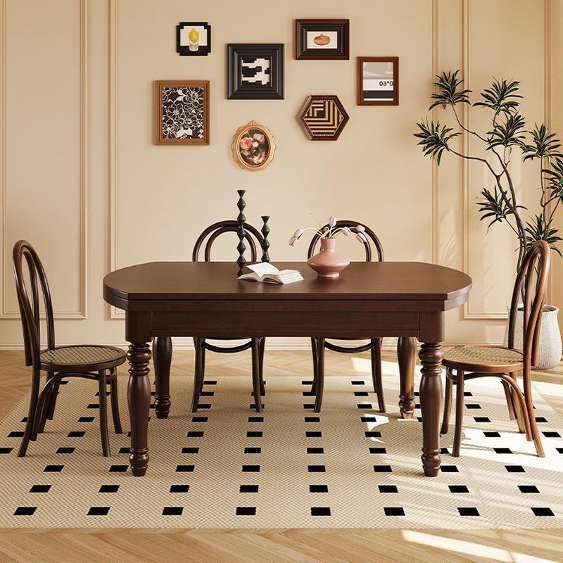实木餐桌椅组合中古风可伸缩长方圆桌两用小户型美式复古实木餐桌