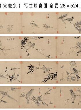 赵佶（宋徽宗） 珍禽图 全卷 28×524.7 国画画心装饰画 高清