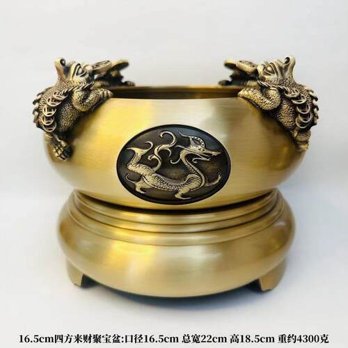 黄铜四神兽《四方来财》金蟾聚宝盆摆件家居办公前台礼品厂家直销