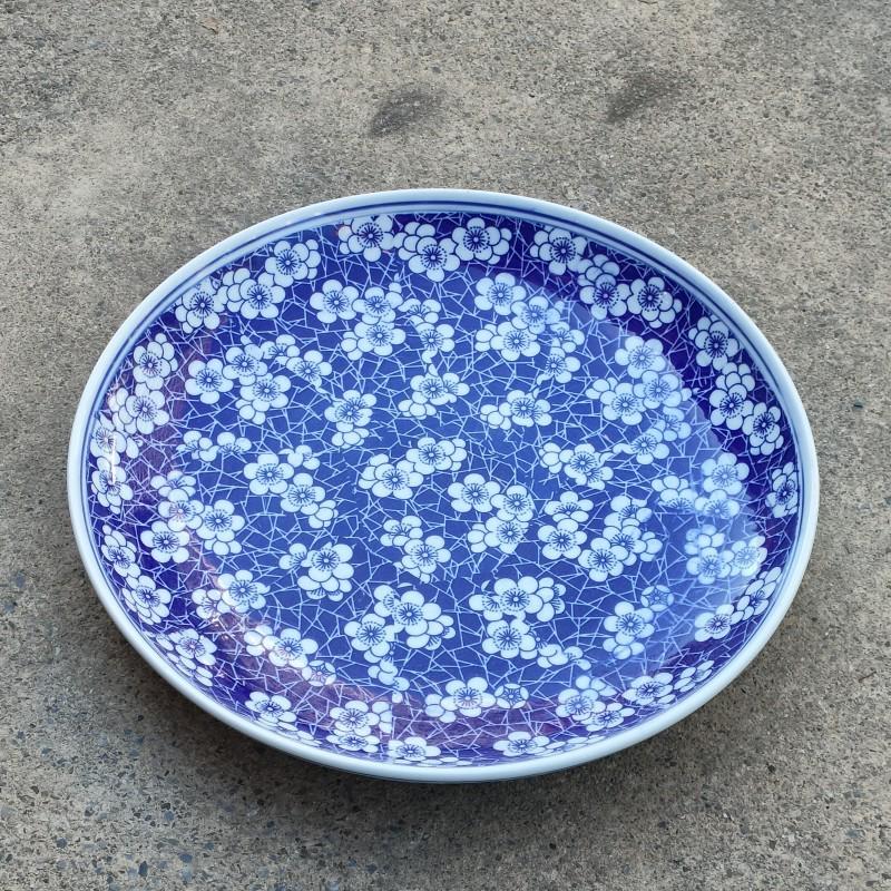 青花陶瓷鱼盆酒店日用瓷盘大号拼盘盘鱼头椒蒸鱼盘圆形深盘菜盘