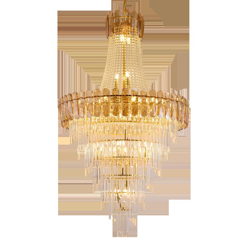轻奢复式楼客厅水晶大吊灯别墅公寓中空楼中楼店铺跃层楼梯长吊灯