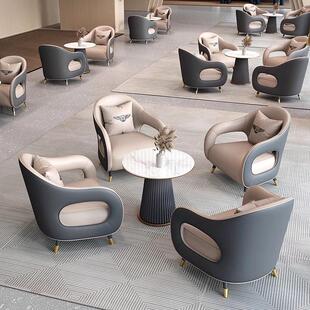候机室大堂沙发洽谈会客接待沙发酒店皮艺沙发单人位沙发茶几组合