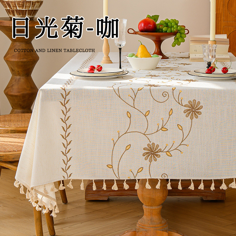 热卖绣花餐桌家用客厅茶几巾台布长方形仿棉麻防水桌布批发