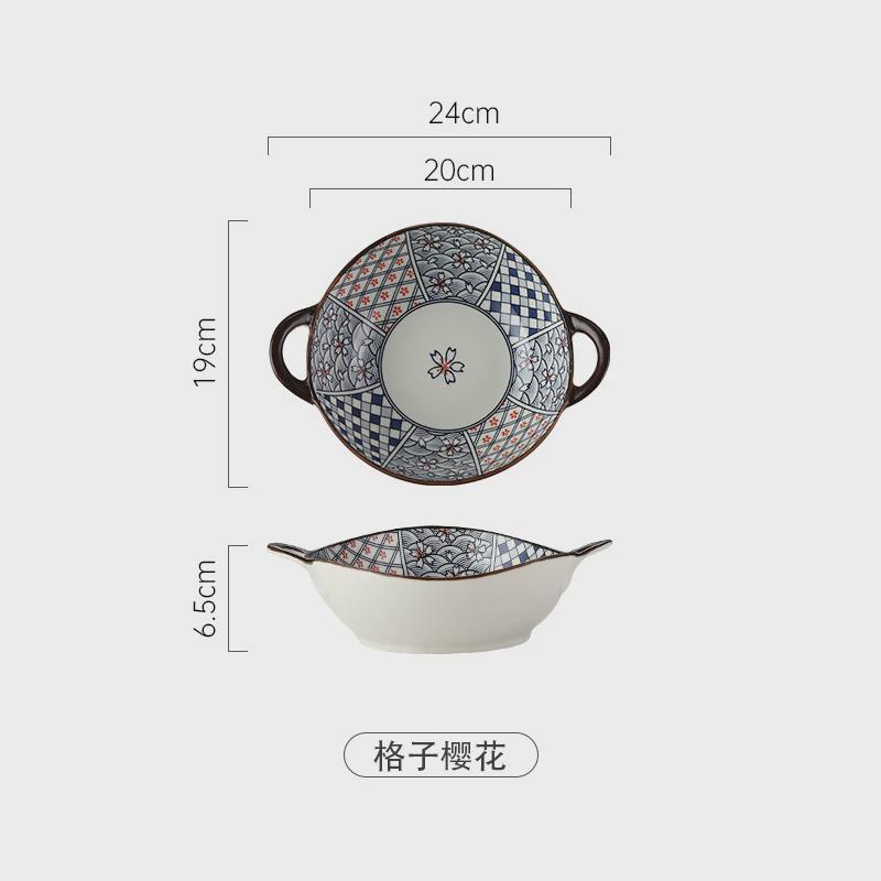 3ew1面碗新款圆格子双耳不规则碗汤碗沙拉中式大号陶瓷餐具螺丝粉