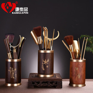 26X8茶具配件铜六君子套装 花梨家用茶艺收纳茶筒自动茶具夹子摆