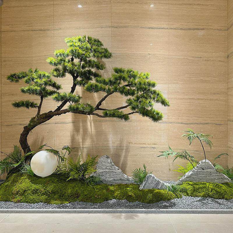 仿真迎客松室内绿植造景装饰橱窗楼梯下黑松新中式假树生罗汉松