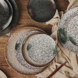 日式复古餐厅商用陶瓷盘子菜盘圆盘牛扒网红酒店牛排餐盘吐骨碟子