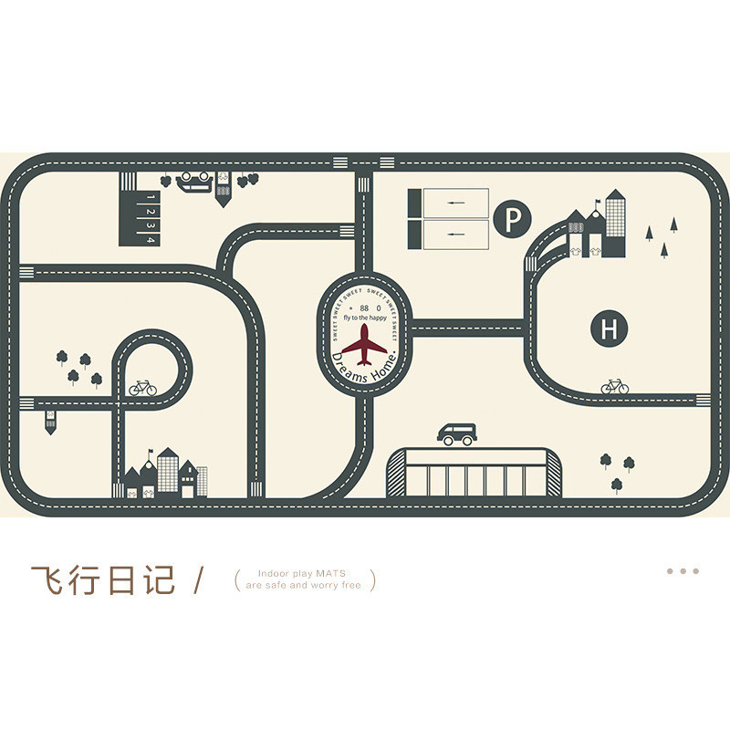 卡通飞机场地毯轨道儿童皮革爬行毯防水防油儿童房滑行