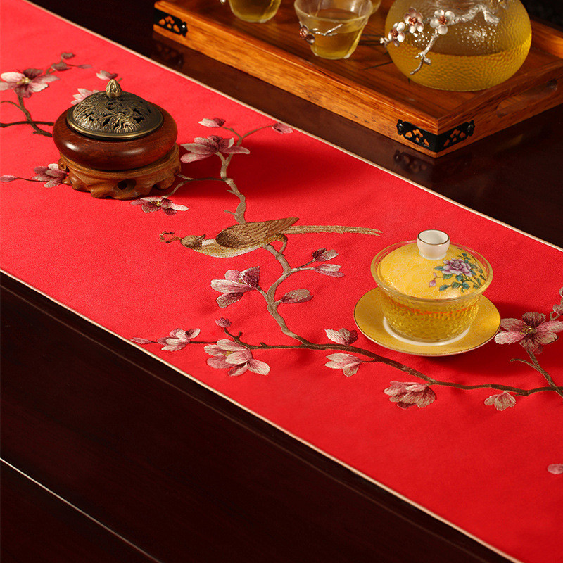 桌旗新中式红木客厅茶几垫布茶席餐桌布茶台长条布艺床旗桌布盖布