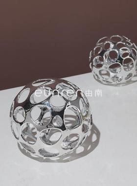 球创意金属球摆件镂空简约样板房间软装饰品书房客厅家居搭配摆设