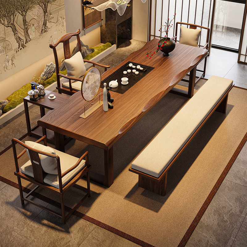 新中式实木泡茶桌椅组合客厅现代高端酒店简约大茶桌禅意功夫茶台