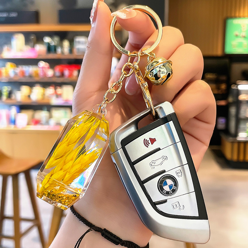 新品大麦流沙瓶钥匙扣许愿瓶漂浮幸运瓶吉祥物钥匙挂件包包挂饰小