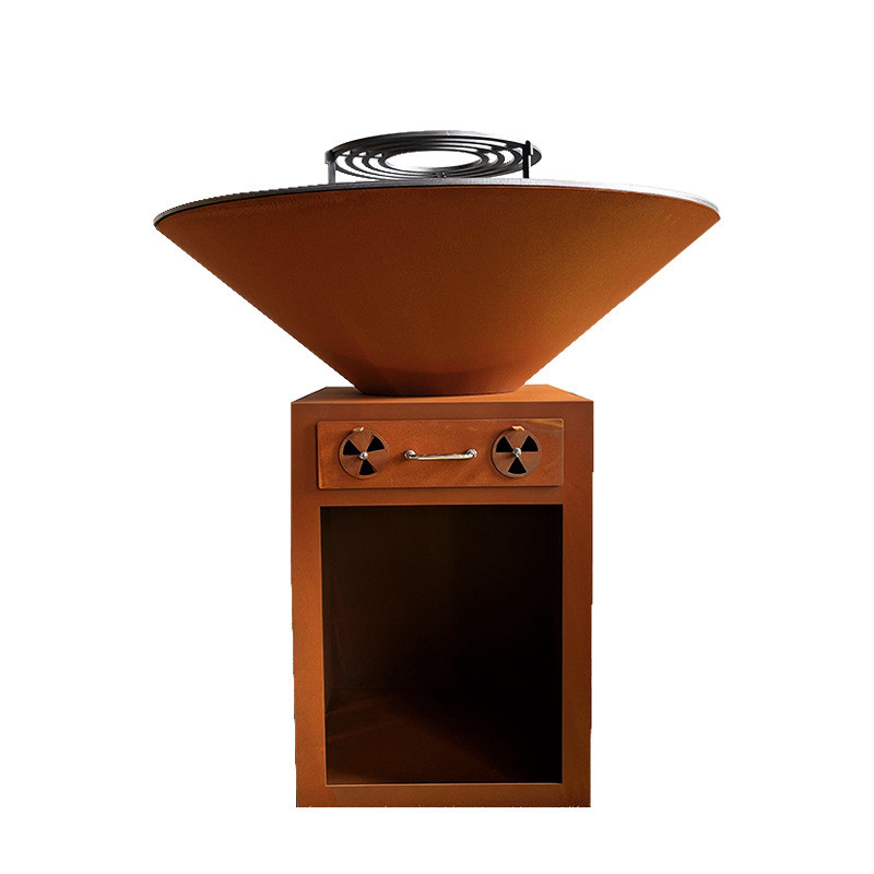 现货钢板锈色耐候批发烧烤炉切割折弯户外铁锈色耐候钢碳烤炉厂家