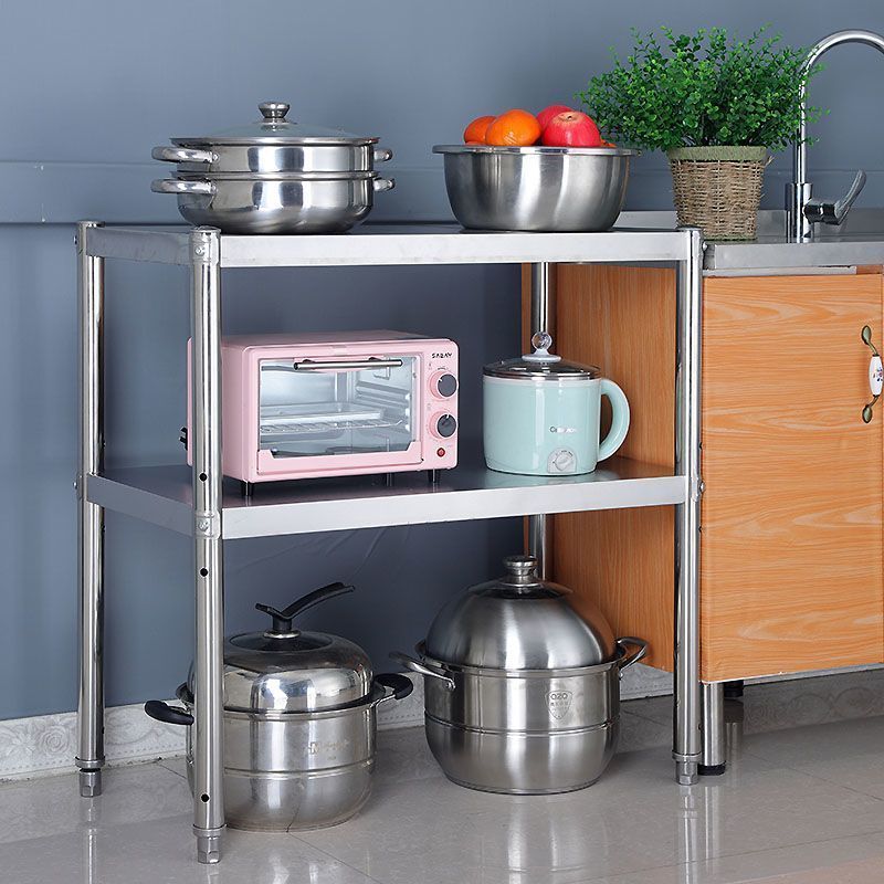 多层落地厨房置物架不锈钢微波炉架台面收纳架三层烤箱锅放架架子