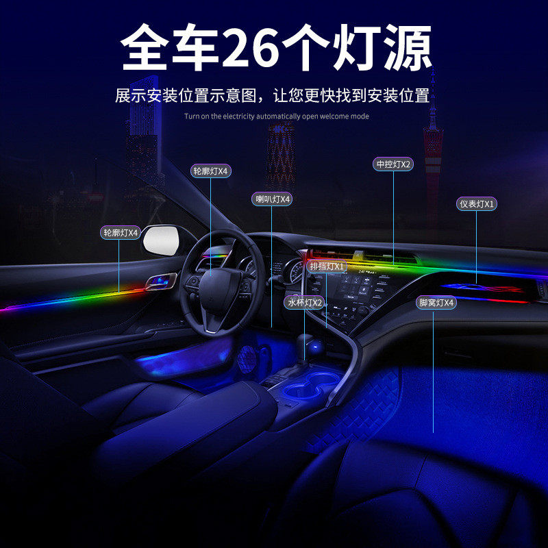 热销适用八代凯美瑞汽车氛围灯车内改装气氛灯智能声控幻彩流光内