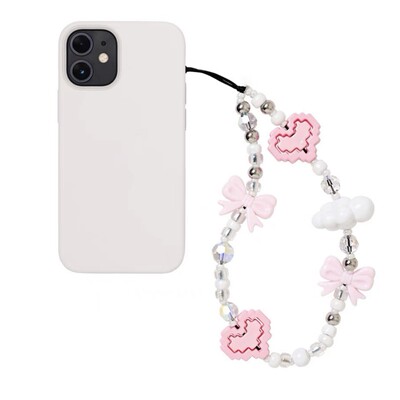 string潮牌日韩ins风ccd相机手机挂绳百搭爱心串珠手机链女蝴蝶结